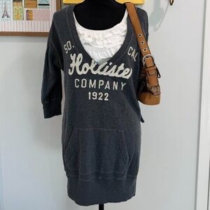 2000s Hollister California V-Neck Sweatshirt Tunic 1922 Logo Gray Size L